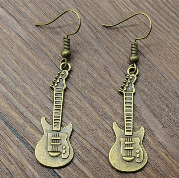 Vintage Guitar Drop Earrings - Picture 2 of 3